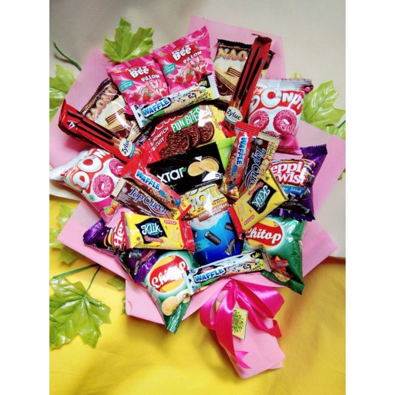Buket Snack, Buket Makanan, Snack Bouquet, Flowers Bouquet, Snack Parcel, Hadiah Ulang Tahun