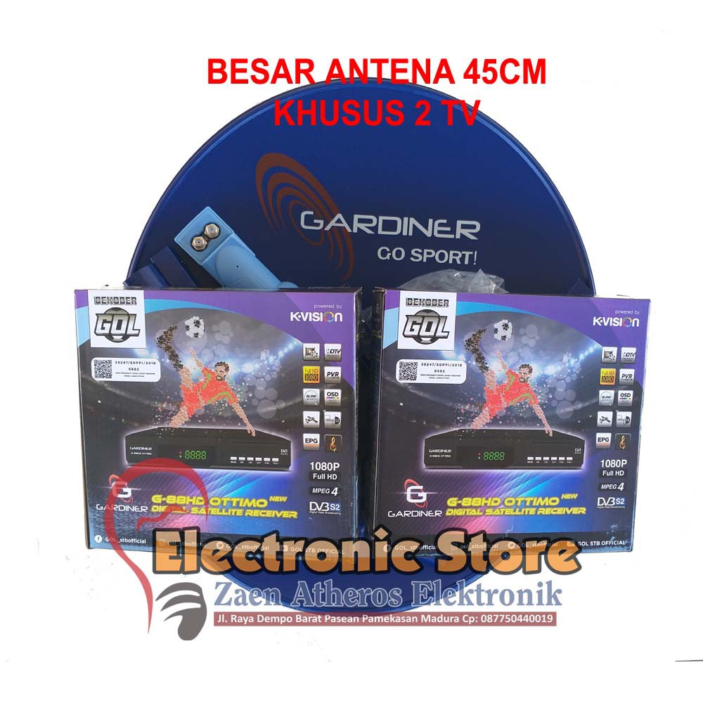 Paket Dish Antena Parabola Mini 2 TV / Kamar + 2 Receiver Garmedia Gardiner Ottimo KVision C2000