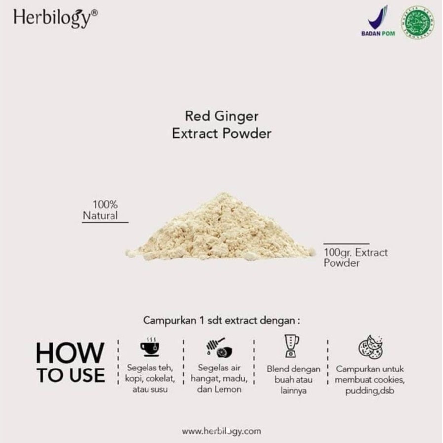 HERBILOGY Red Ginger Extract Powder (Jahe Merah) 100 Gram