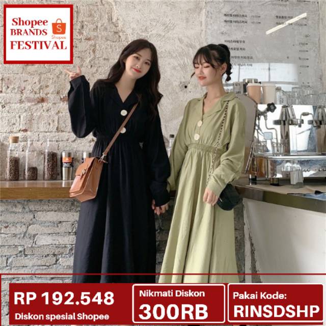 (COD/Bayar Ditempat) Zura Dress Midi Wanita// models Karet Pinggang Style Korea Warna Solid//