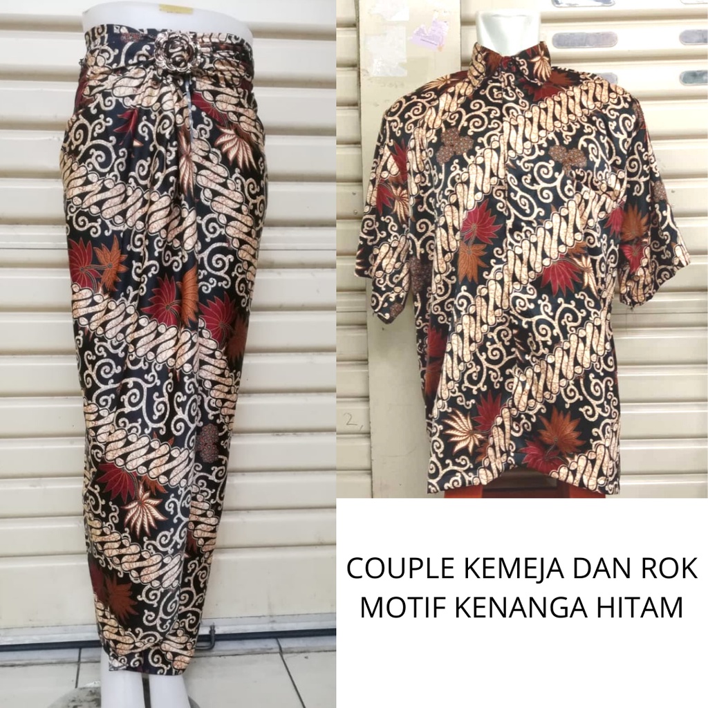 Setelan Couple Kemeja Dan Rok Lilit Bawahan Kebaya Motif Bugenvil