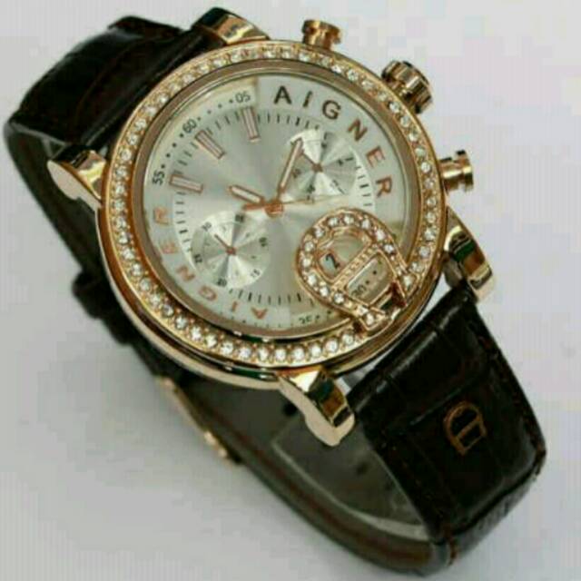 Jam Tangan Pria Elegant Exclusive Aigner Bari Princess Diamond Premium Watch Brown