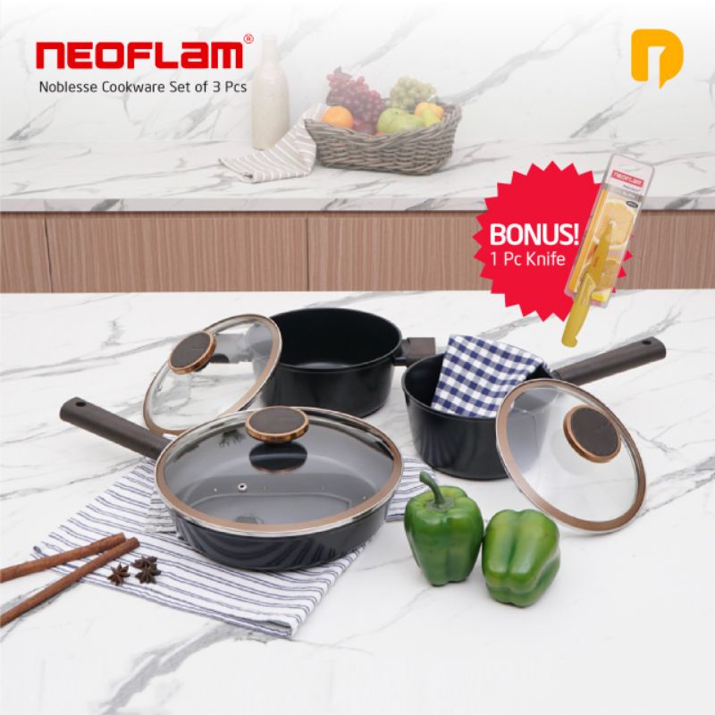 Original ‼️Neoflam Noblesse Cookware Set of 3 Pcs BONUS Knife Neoflam