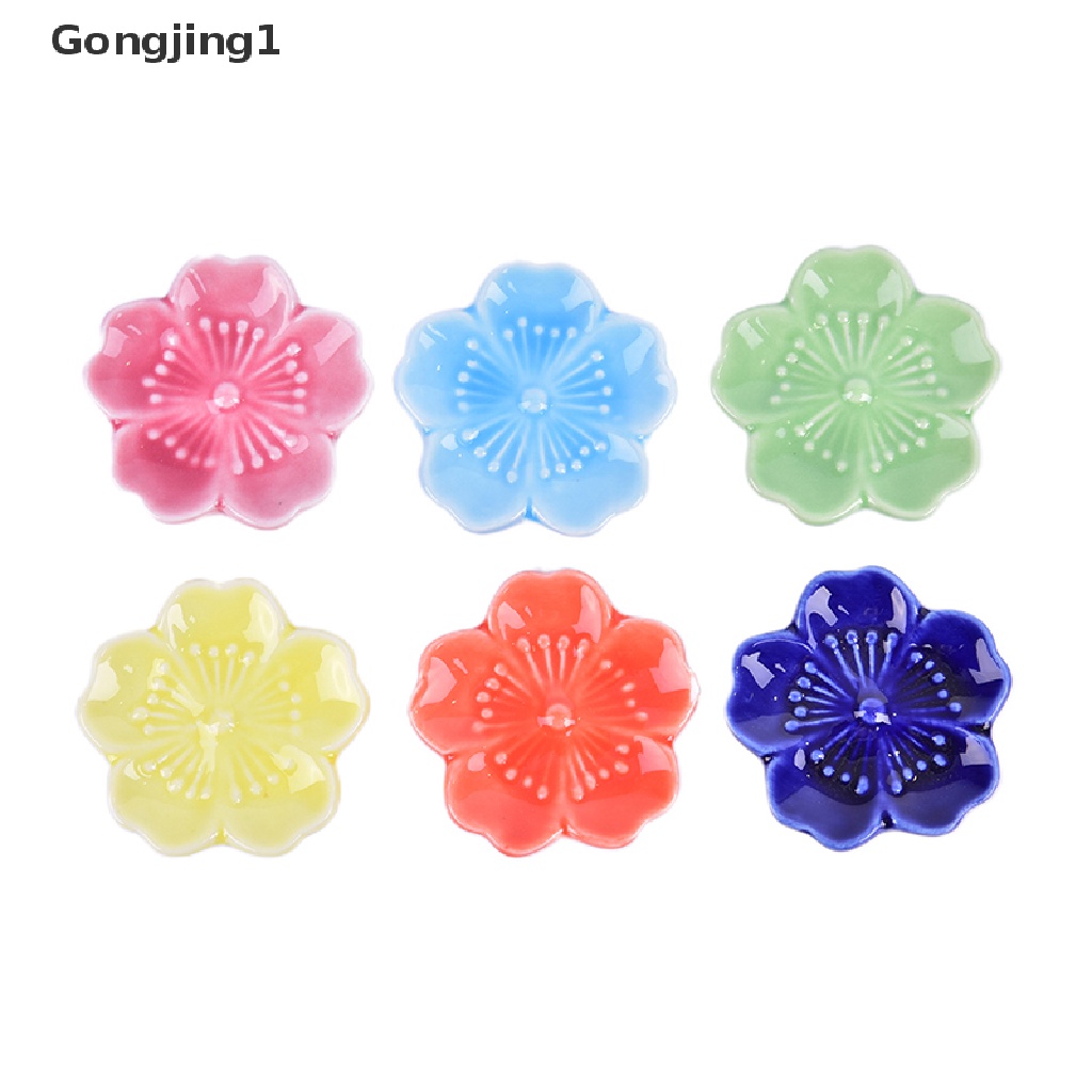 Gongjing1 Stand Holder Sumpit Bentuk Bunga Sakura Bahan Keramik Warna-Warni