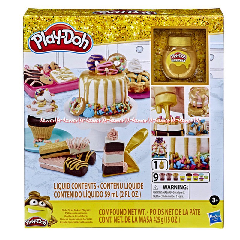 Play-Doh Gold Star Baker Playset Mainan Lilin Playdoh Membuat Kue Emas Saos Krim Kuning emas Play Doh