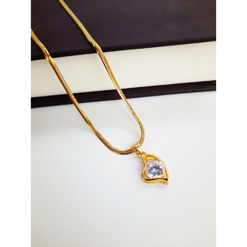 kalung titanium gold belut plus liontin love permata