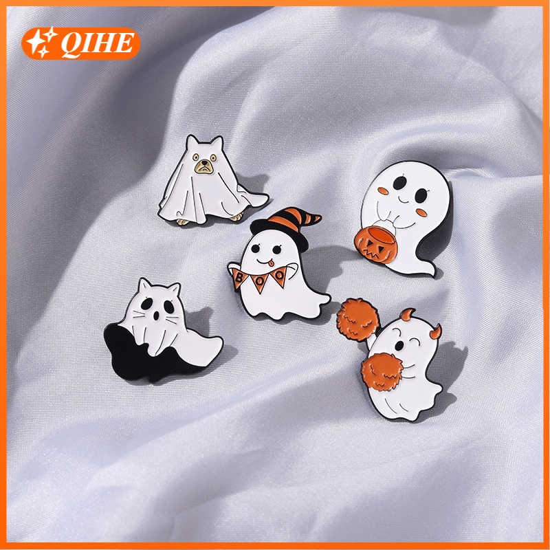 Bros Pin Enamel Bentuk Hantu Halloween 5 Gaya Untuk Hadiah Teman