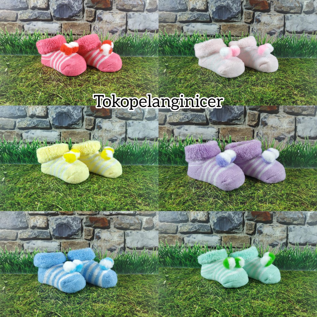 Kaos Kaki Bayi Premium Anti Slip Lucu Model Pompom Tokopelanginicer