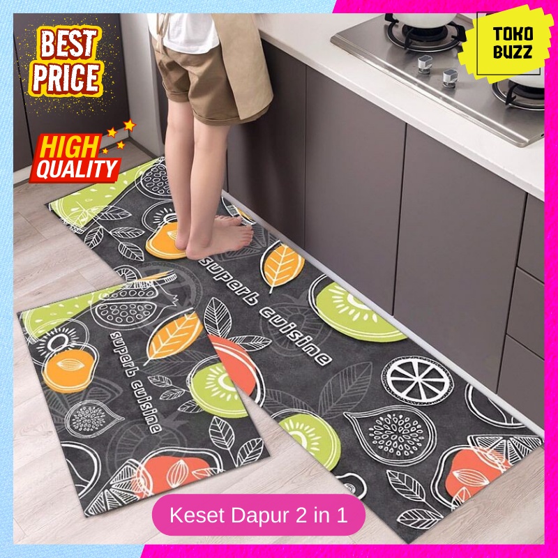 Keset Kaki Dapur Anti Slip 2 in 1 Set Panjang Halus / Keset Alas Kaki Kamar Mandi Dapur Rumah Serap Air Anti Slip Set 2 in 1 PREMIUM MURAH MOTIF