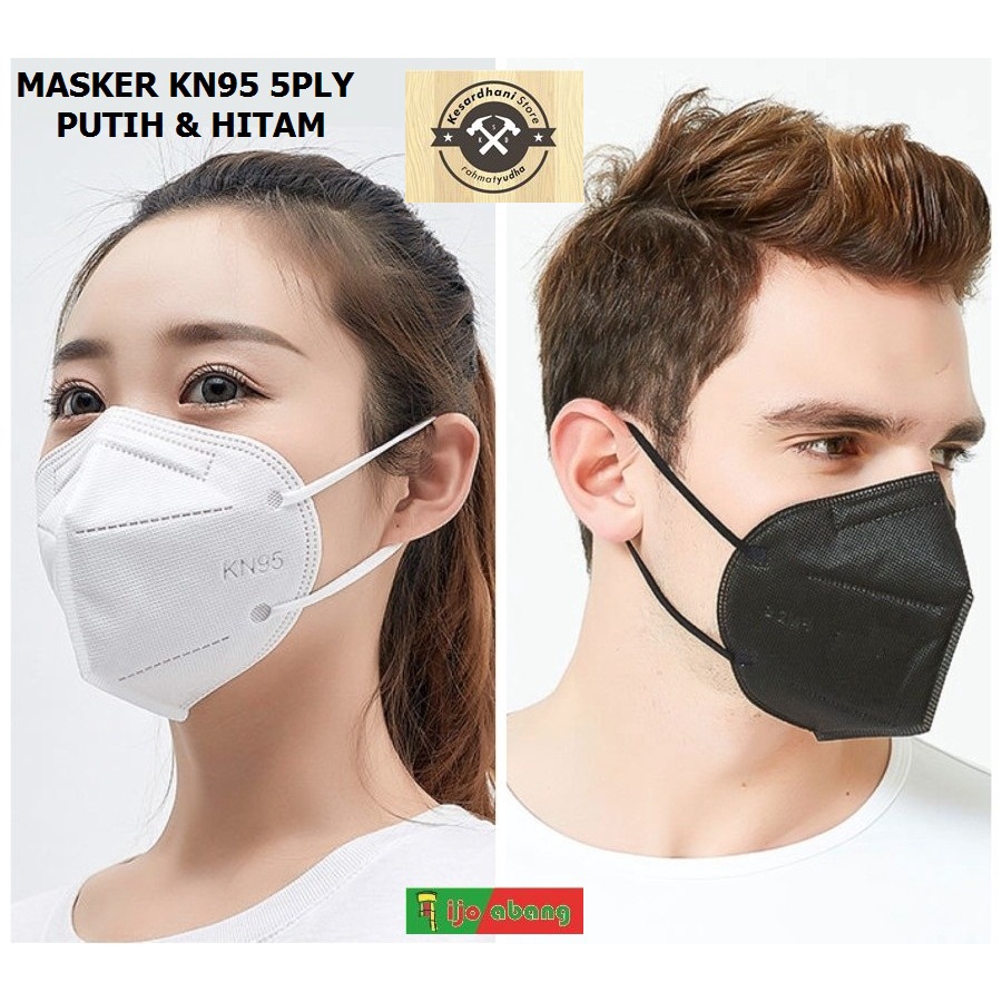 Masker KN95 10pcs 5ply warna PUTIH &amp; HITAM Earloop Disposable Mask Facemask Wajah 5 layer isi 10 pcs