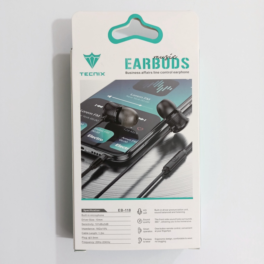 TECNIX Headset Earbuds EB-118 jack 3.5mm With Mic - Black and White -