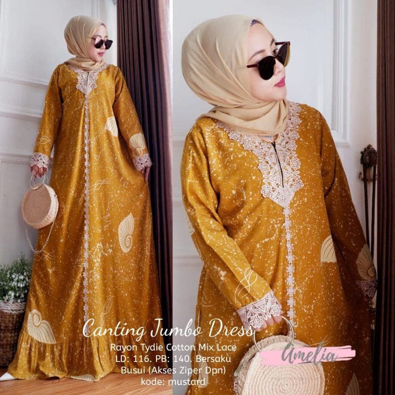 Canting Jumbo Dress - Gamis Renda Arab Rayon Tidie Premium Lengan Panjang Longdress Renda Busui Kekinian