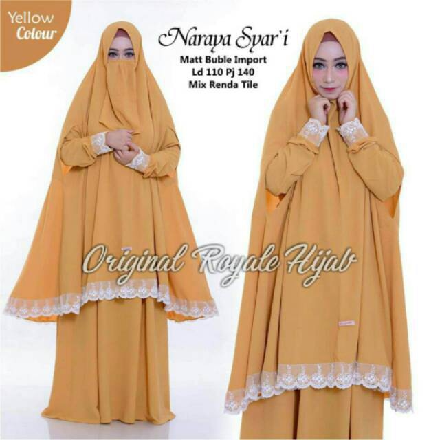 Naraya Syari Original Royale Hijab Gamis Jumbo Polos + Khimar Free Cadar Longdress Maxi Buble