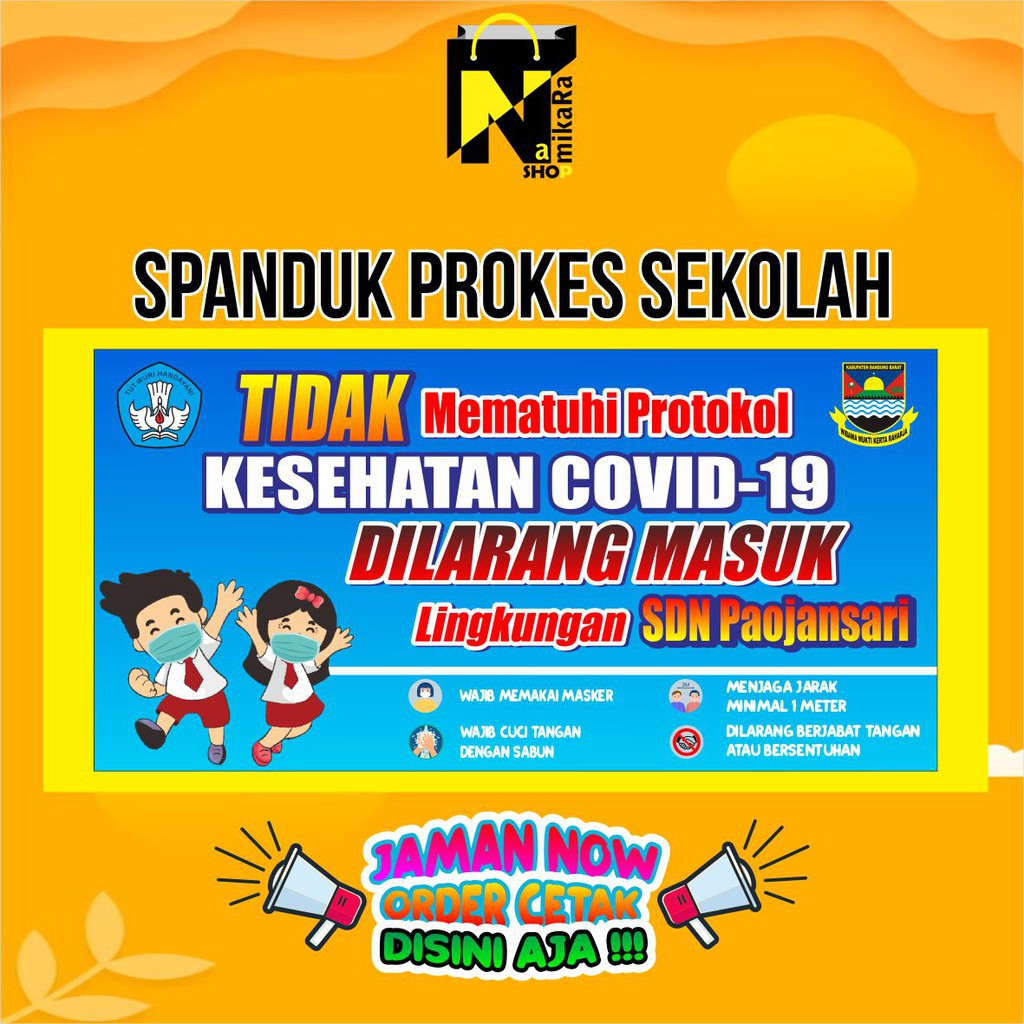 Spanduk Banner Backdrop Prokes Sekolah SD / Banner Protokol Kesehatan Sekolah SD/ Spanduk Prokes Cov