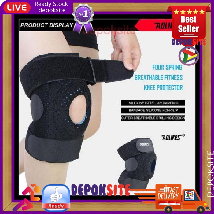 Aolikes 7915 Knee Pad Support Brace 4 Spring Pelindung lutut Deker Lari Knee Patella Spring Protect