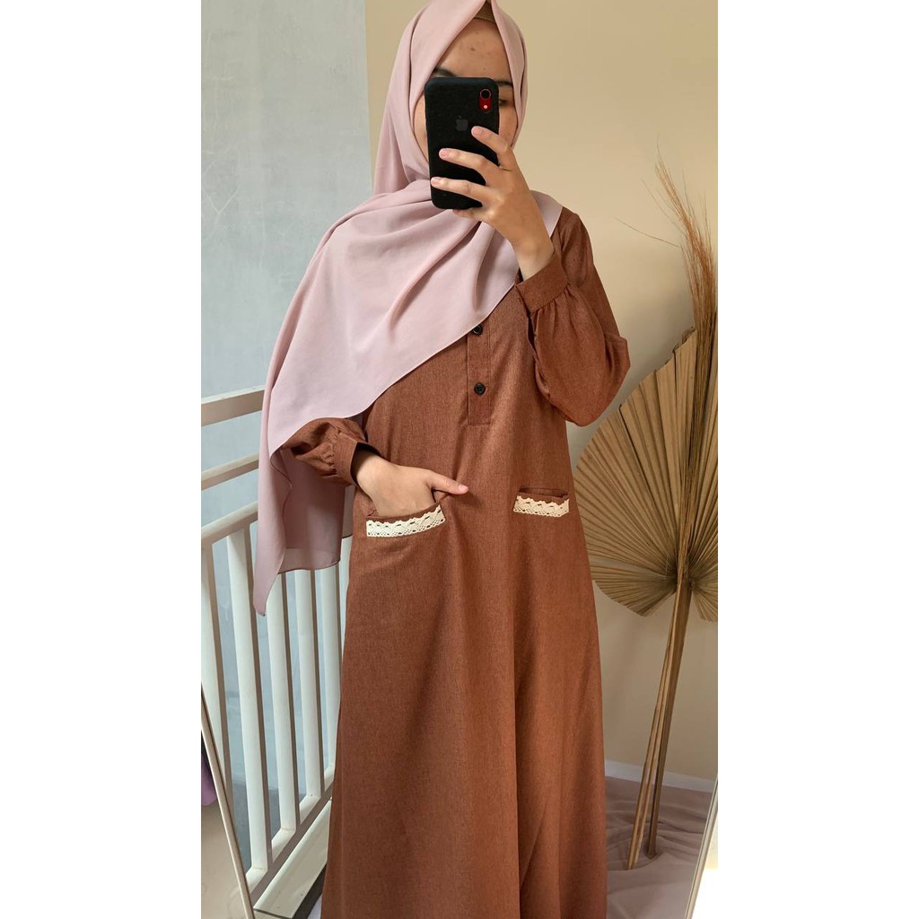 Yasmin Dress Gamis Renda Gamis Katun Gamis Murah Bisa COD Dress Muslimah Cantik Gamis Casual-Yasmin Brown