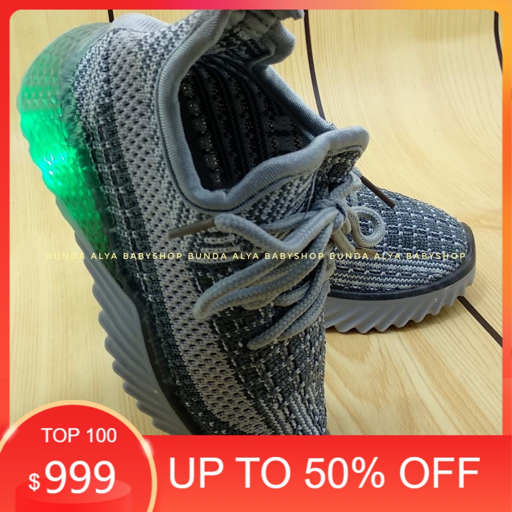 Sepatu Anak Laki LED Usia 1 2 3 4 Tahun IMPORT Size 21 - 30 ABU - Sepatu Anak Sneakers Nyala Lampu
