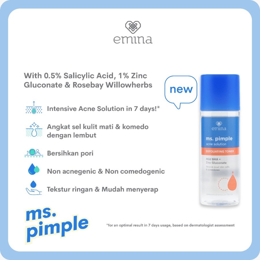 ★ BB ★ Emina Ms Pimple Acne Solution Exfoliating Toner 100 ml - Emina Toner