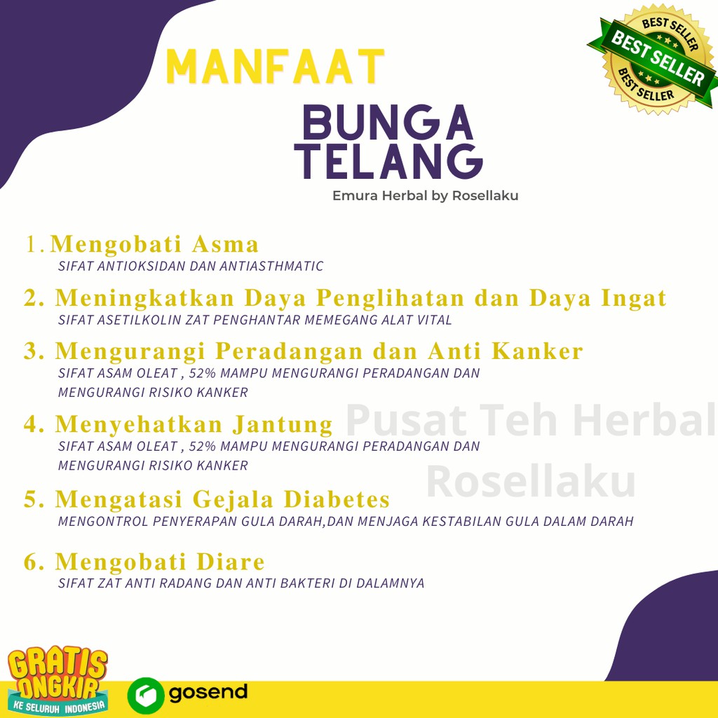 BUNGA TELANG ORGANIK 250 Gr/Teh Bunga Telang Kering/Teh Biru/ Butterfly Pea / Obat Asma