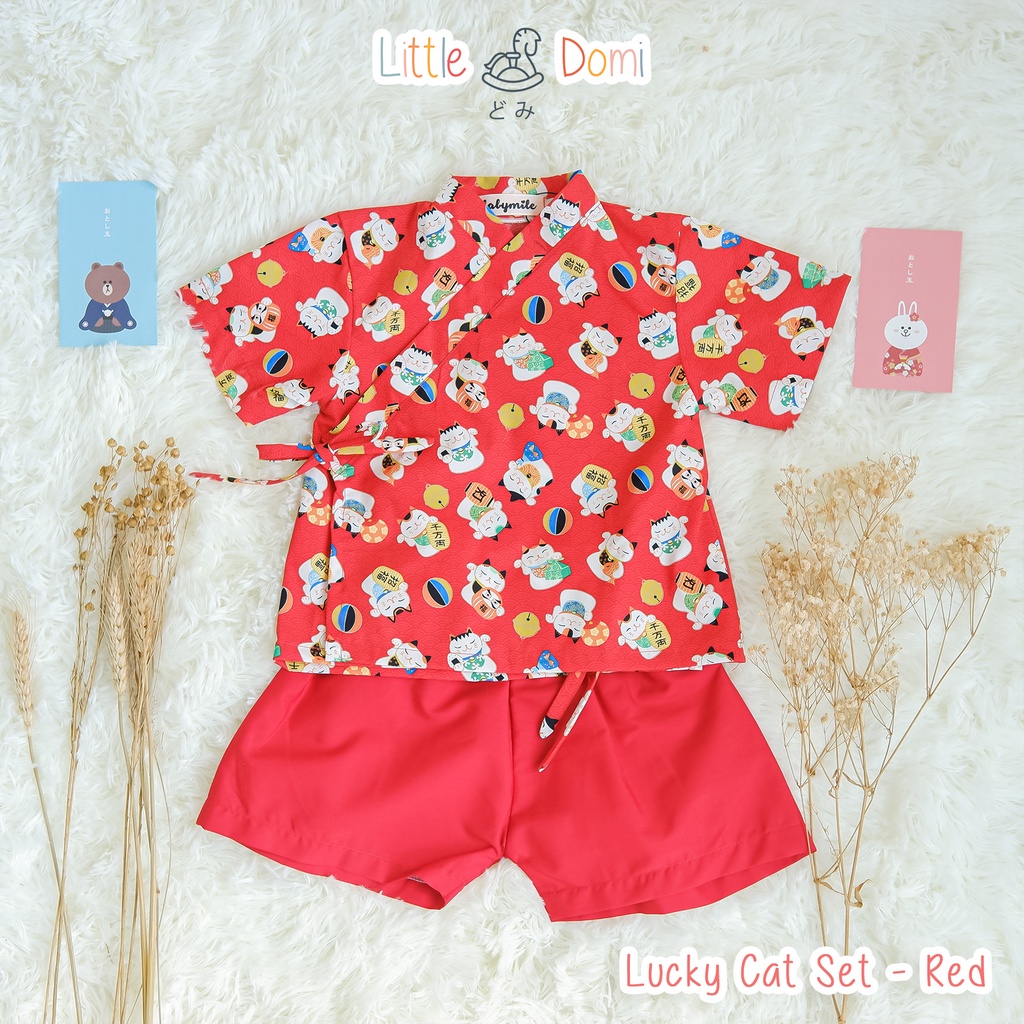 Lucky Cat Kimono Set ( Boy ) - Pakaian Anak - Kimono Anak - Setelan Anak - Little Domi