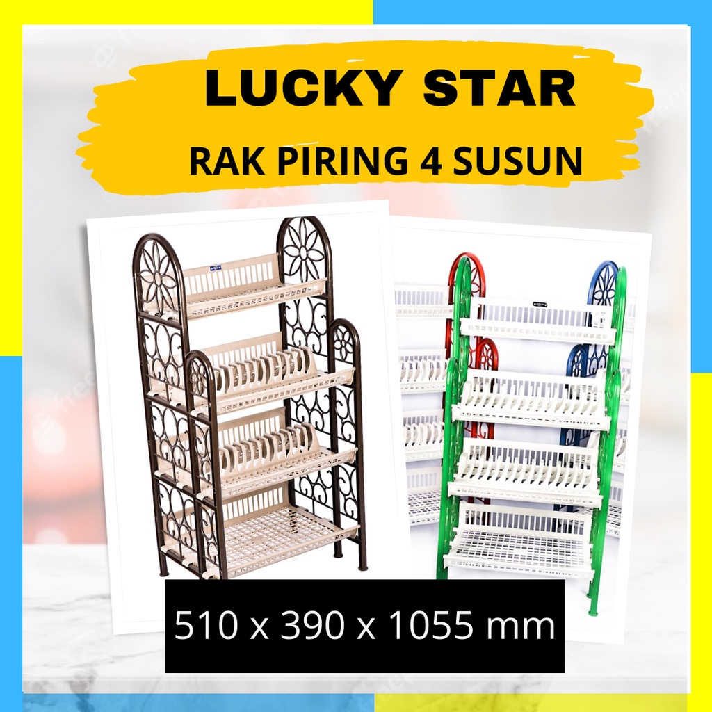 Lucky Star Rak Piring 4 Susun Mastro SS-4 Deluxe Dua Warna Bongkar Pasang Ringan Kuat Plastik Serbag