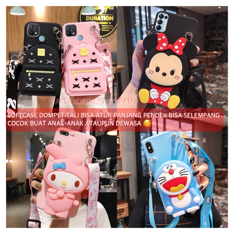 VIVO Y21 Y31 2021 Y21S Y21T Y33S V5 V5S V20 SE V21 V21E 4G 5G RENO 7Z RENO 8 RENO 8 PRO + 5G SOFT CASE SILIKON BONEKA KARTUN DOMPET KOIN COIN + TALI GANTUNGAN HP BISA SELEMPANG WALLET STRAP