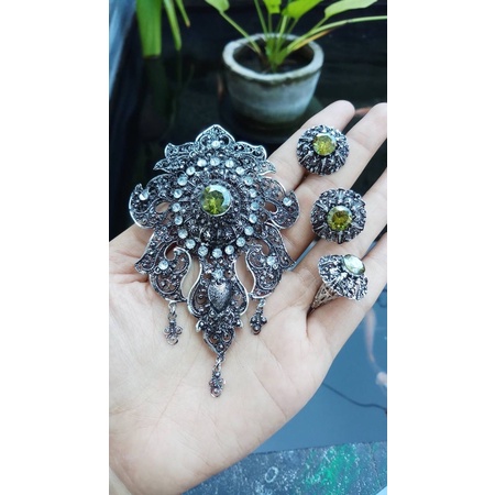 Set bros alpaka bali motif gada perak bakar