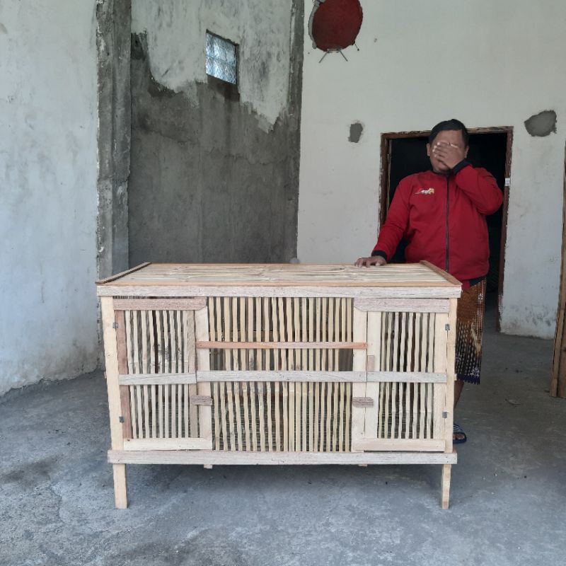 Kandang Ayam Bambu Jago pintu 2 Bongkar Pasang 140 × 70 × 90