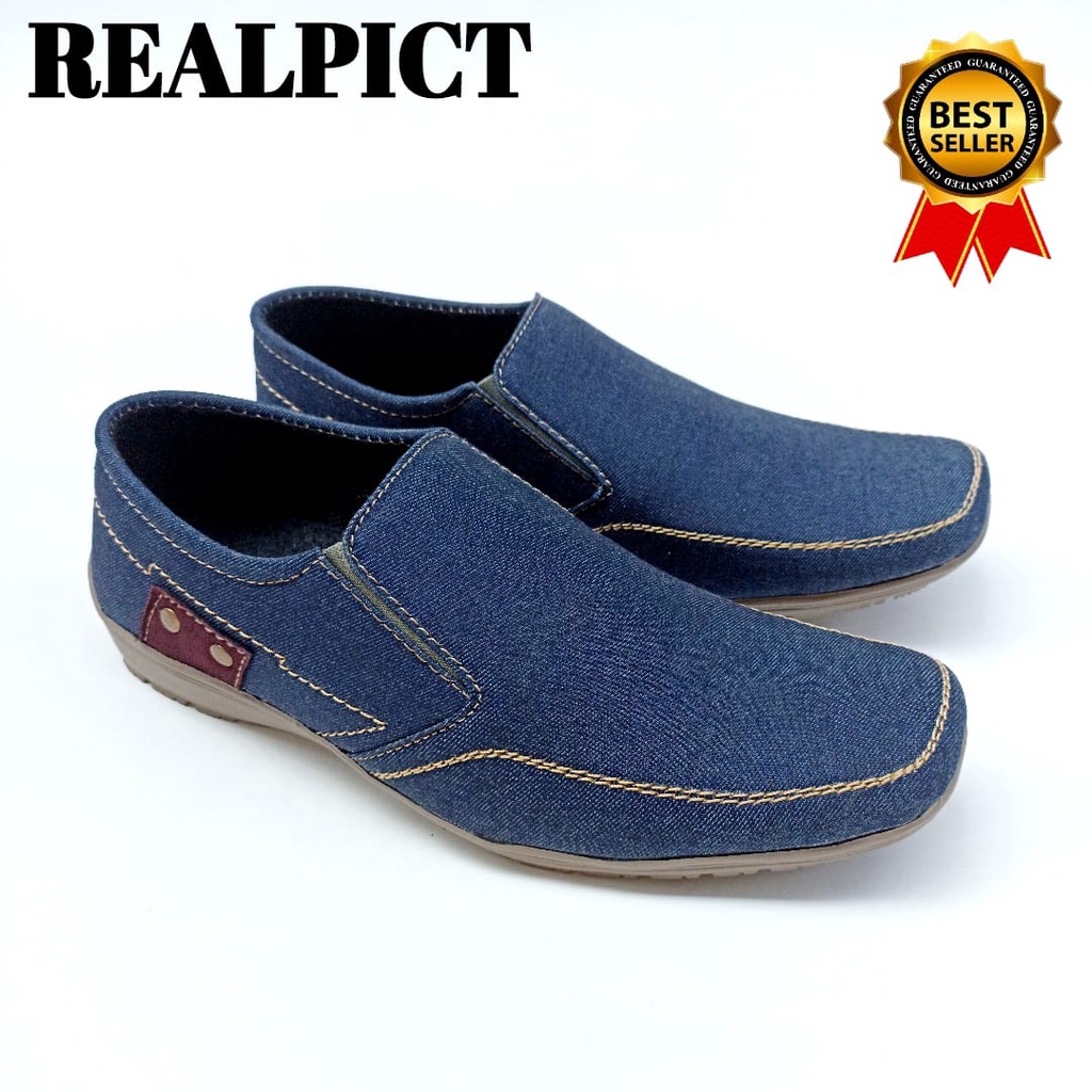 SEPATU SLIP ON PRIA/SEPATU SNEAKERS CASUAL HITAM DAN BLUE JEANS/SEPATU SLOP