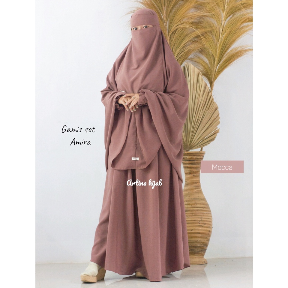 gamis syar'i wolfis premium set hijab | gamis set cadar bandana | gamis polos  amira