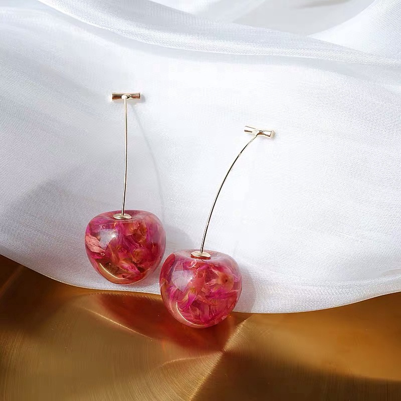 Anting Tusuk Gantung Panjang Desain Buah Ceri Gaya Korea Untuk Wanita