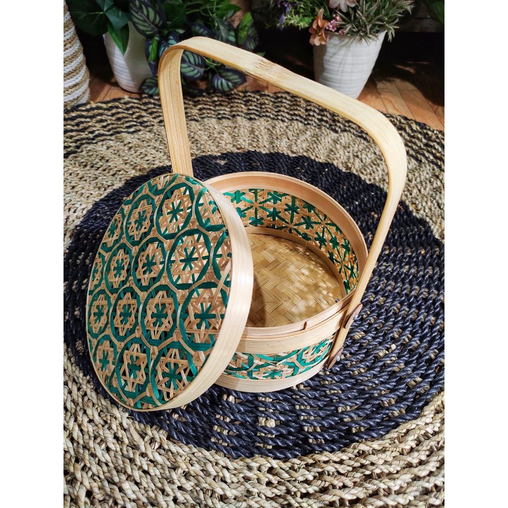 RANTANG BAMBU HAMPERS BULAT D20 MOTIF BATIK TRUNTUM WARNA