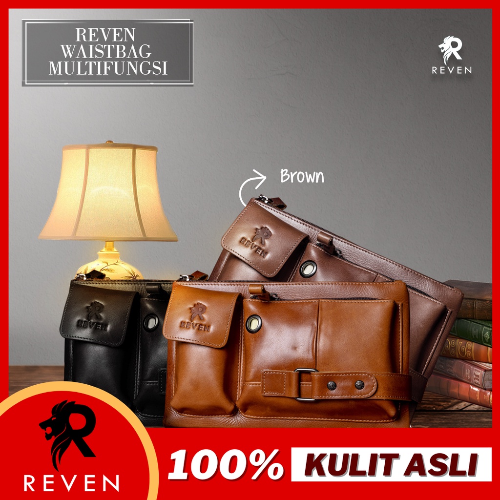 Tas Selempang Pria Kulit Asli Waistbag Sling Bag Pria Reven Waistbag Multifungsi Kulit Asli Branded 