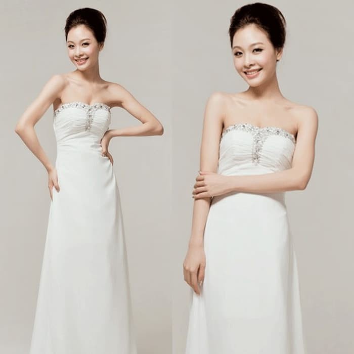 COD - gaun pesta panjang putih model rok terjun lantai/ simple korea style
