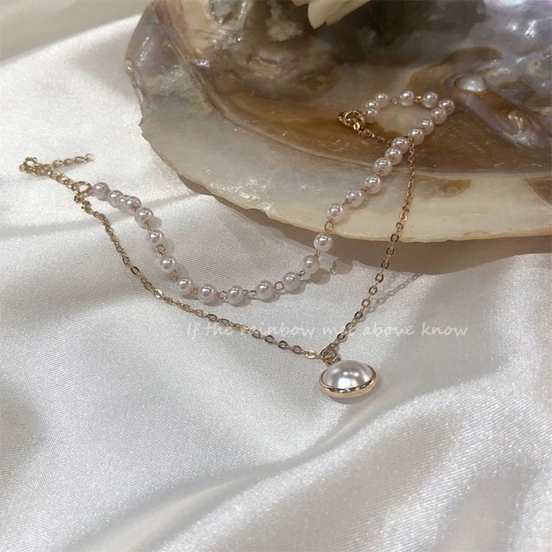 COD❤Gelang Wanita Liontin Mutiara Gelang Sederhana Lapisan Ganda Temperamen Korea Aksesoris Perhiasan