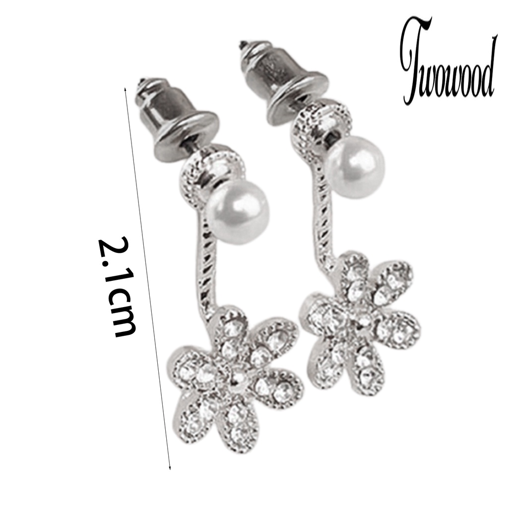 Anting Stud Desain Bunga Aksen Mutiara Berlian Imitasi Bahan Alloy Anti Karat Untuk Wanita