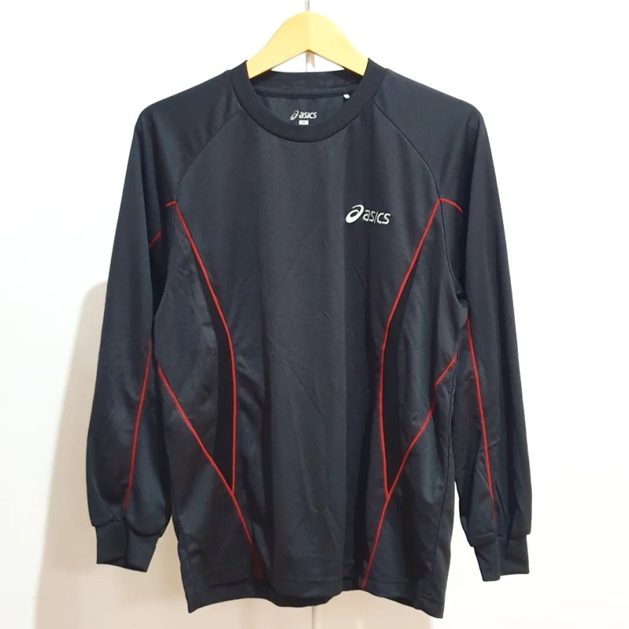 Jersey Asics Sports Original Running Baju Lari Grey Tennis Abu Merah Long Sleeve LS Lengan Panjanf