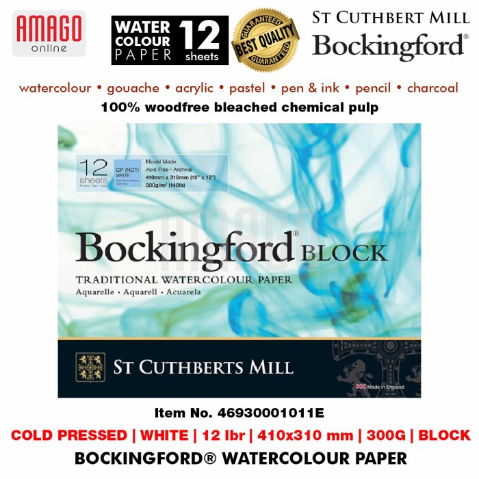 Bockingford Watercolour Paper - Cold Pressed - Block - 12 lbr - 410x310mm - 300g