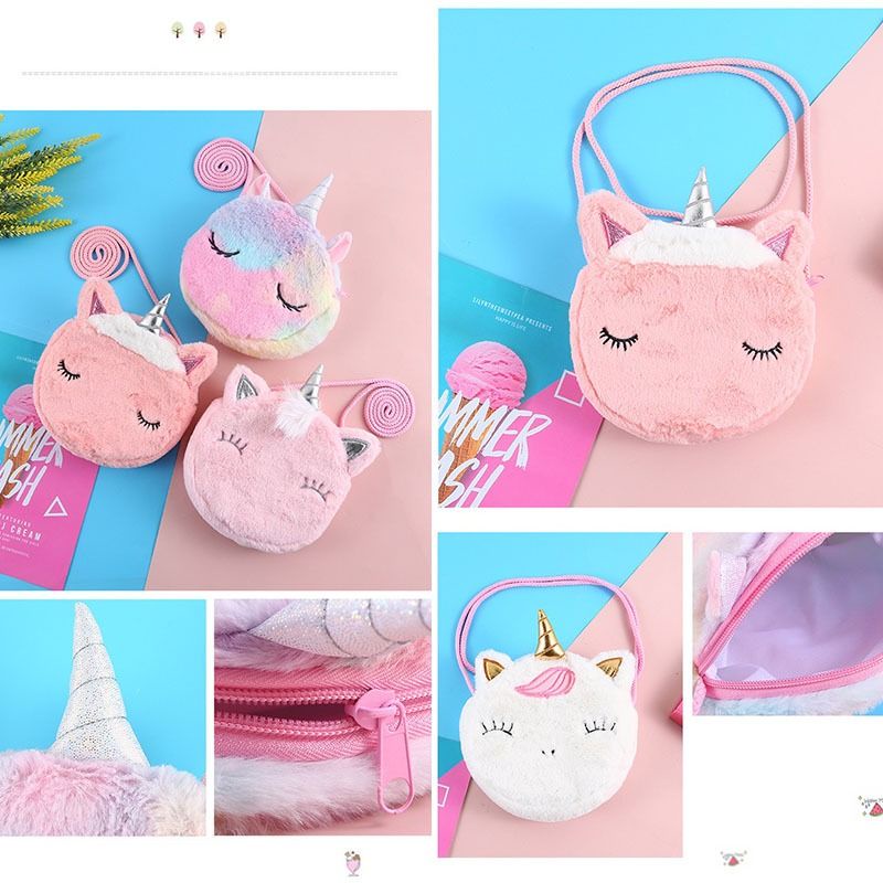 Tas selempang import anak/tas selempang unicorn import bulu halus/tas fashion anak