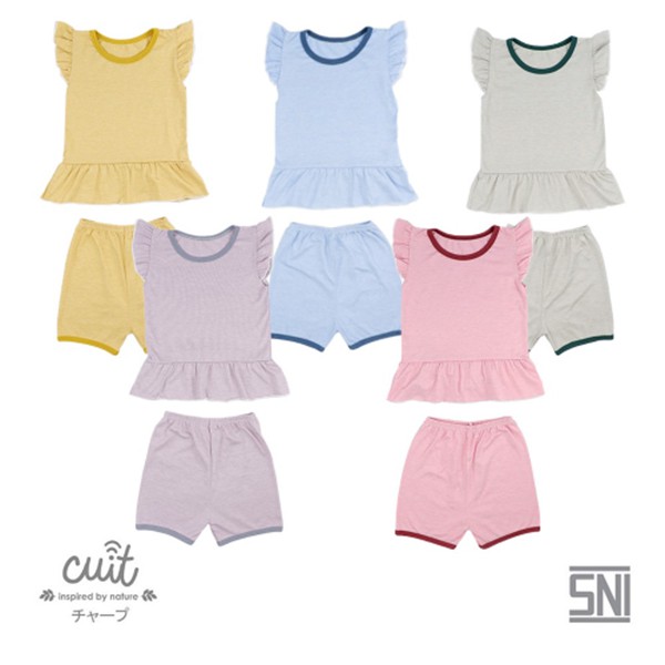 Cuit Kids Ruffle Kutung + Celana Pendek Natsu Series | Baju Setelan Anak