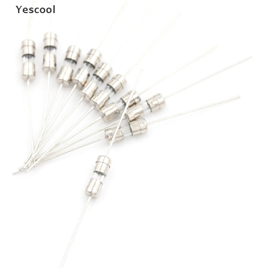 Yescool 10pcs Sekring Tabung Kaca Axial F1A / 1.5A / 2A / 3A / 5A 3.6x10mm 250V