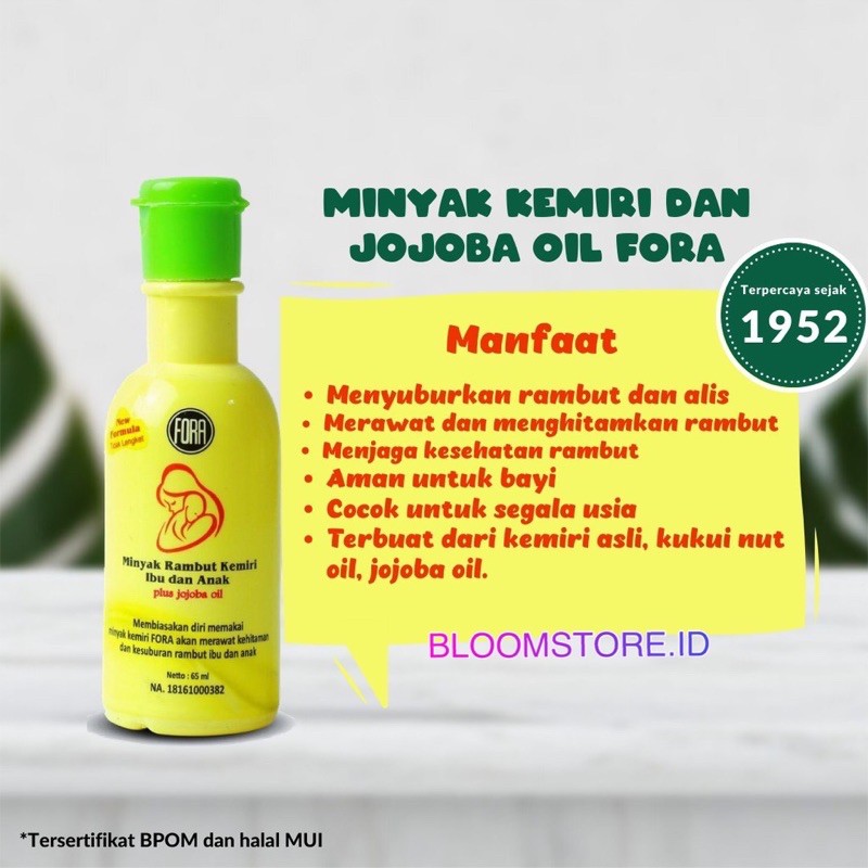 FORA Nature Minyak Kemiri Murni + Jojoba Oil 65ML 65 ML Minyak Penyubur Pelebat Penumbuh Penebal Rambut dan Alis Bayi Ibu Anak Formula Baru Asli BPOM