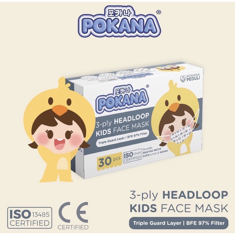 Pokana Mask Kids Box isi 30 - Masker Anak Pokana 3ply