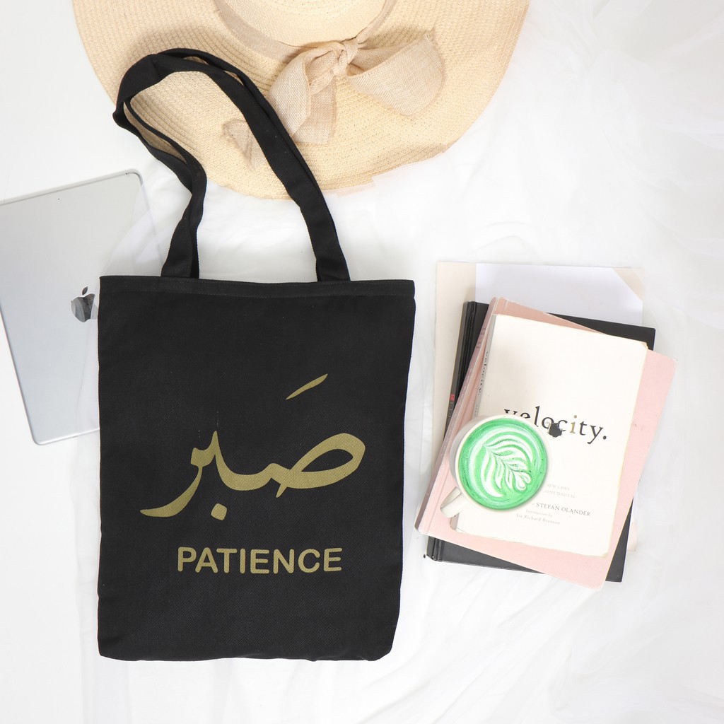 TAS TOTEBAG KANVAS | TAS SELEMPANG WANITA | TAS TOTEBAG STYLISH | TAS TOTEBAG SABAR - HITAM