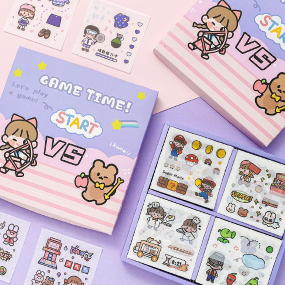 Lanfy Kawaii Stiker Set Packing Dekorasi Tahan Air Happy Time Anak Perempuan Bunga Sakura Minuman Makanan Hewan Perempuan Pola Diary Foto Album Perekat Decals