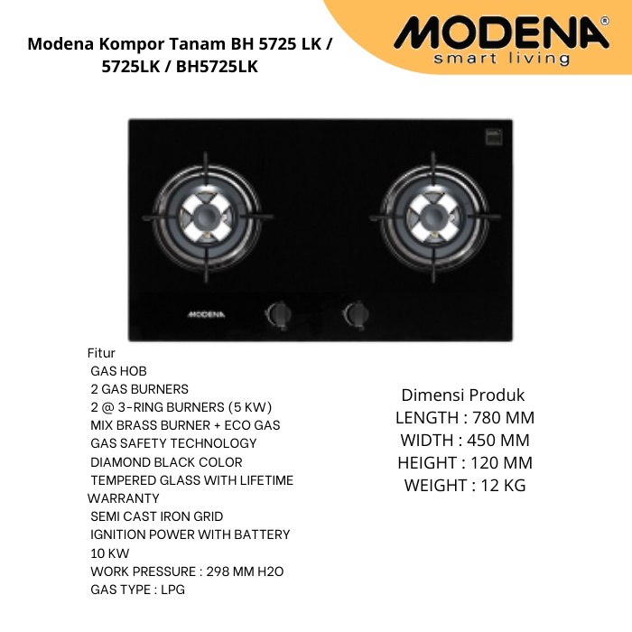 Kompor Tanam Modena BH 5725 LK / 5725LK / BH5725LK