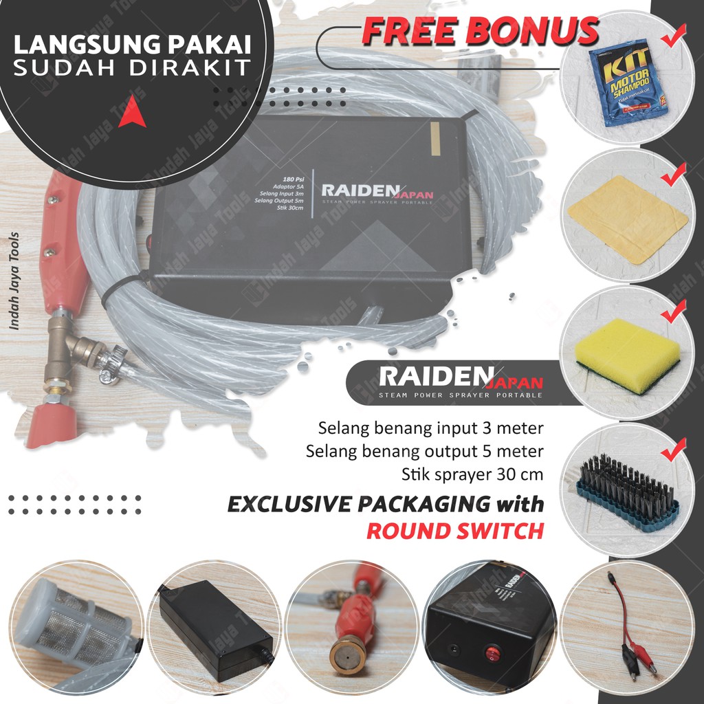 SCBR Mesin Cuci Motor Mini Portable RAIDEN JAPAN - Alat Cuci AC Steam Power Sprayer Cuci Mobil Mini