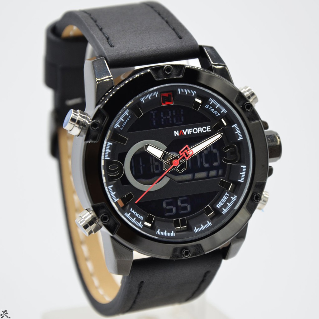 JAM TANGAN PRI NAVIFORCE NF-9097 MB DUALTIME MULTIFUNGSI TALI KULIT