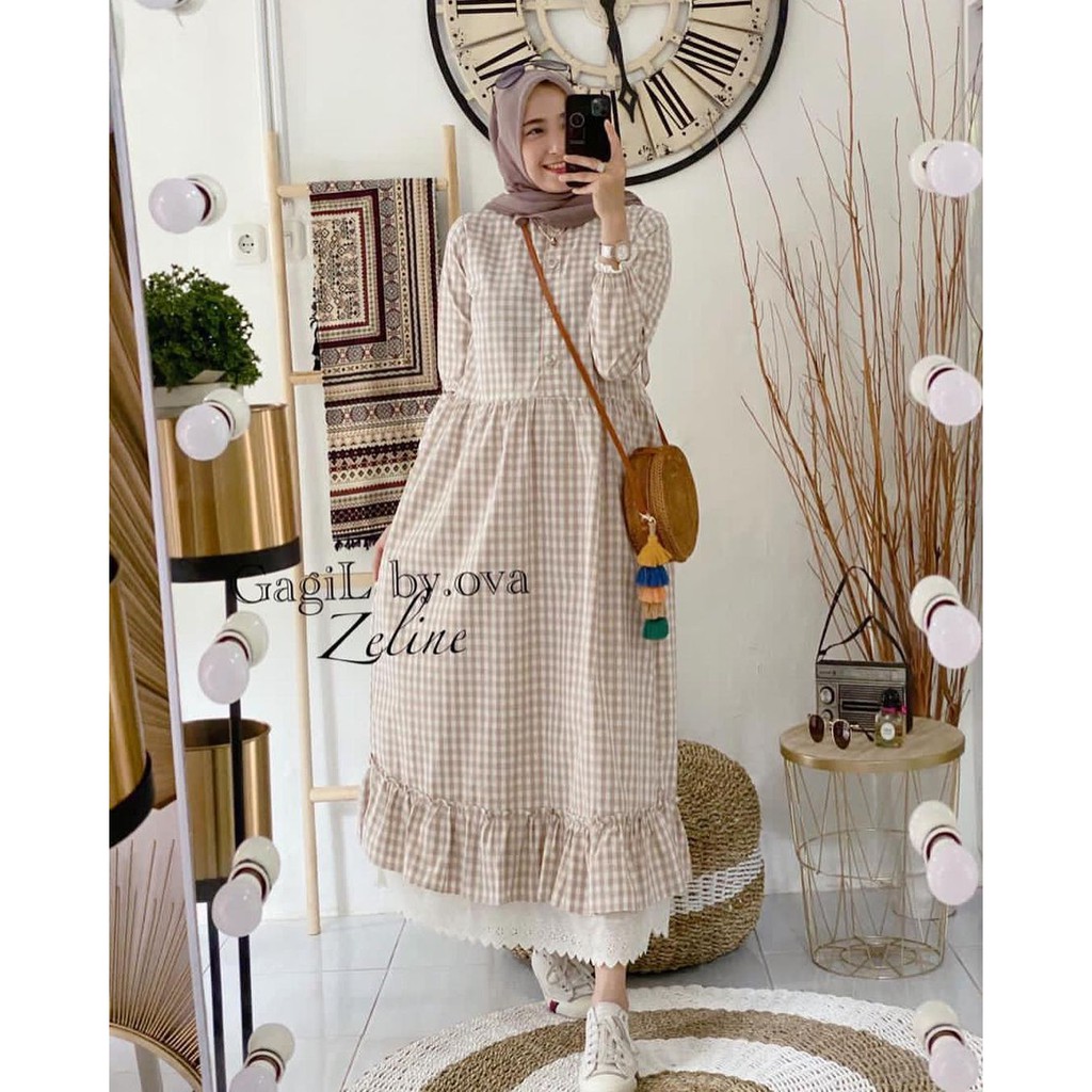 [YUMNA] ZELINE MAXI - GAMIS KOTAK KOTAK TERBARU DAN TERMURAH - DRESS WANITA MUSLIM JUMBO - BISA COD