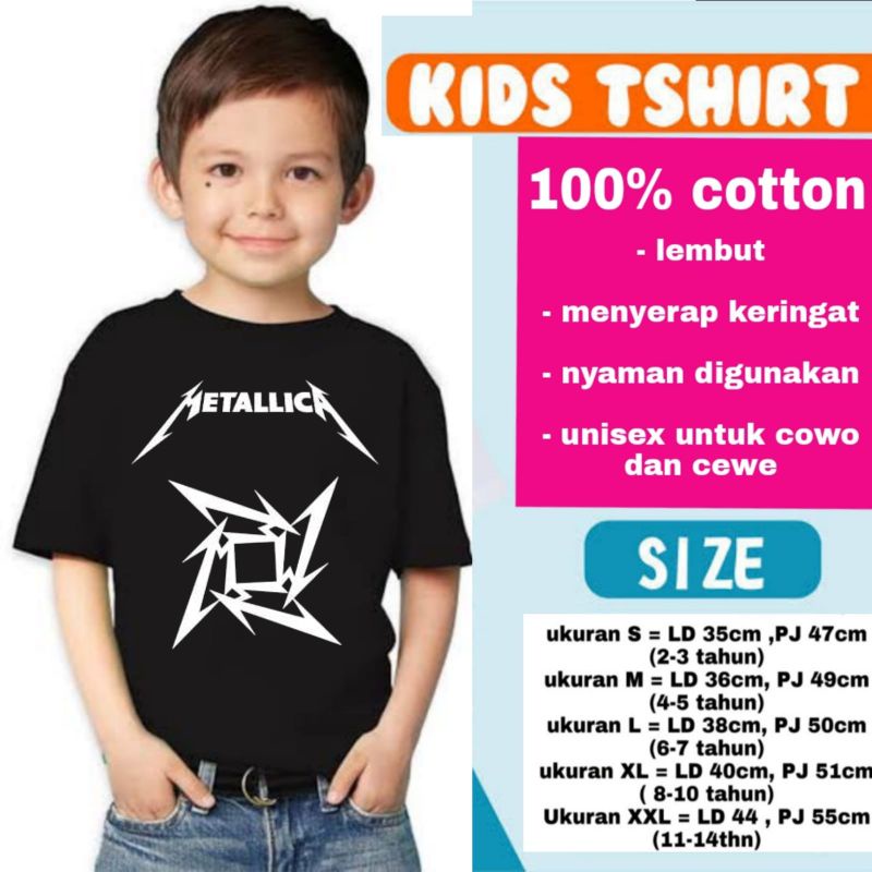 KAOS METALLICA LOGO T-SHIRT KIDS BAJU ANAK BAND METAL UMUR 1 - 12 TAHUN USIA 1 2 3 4 5 6 7 8 9 10 11
